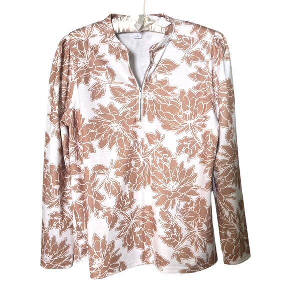 Liz Claiborne Tops - NWT Liz Claiborne Size M Half Zip Long Sleeve Tunic Top White/Beige Floral